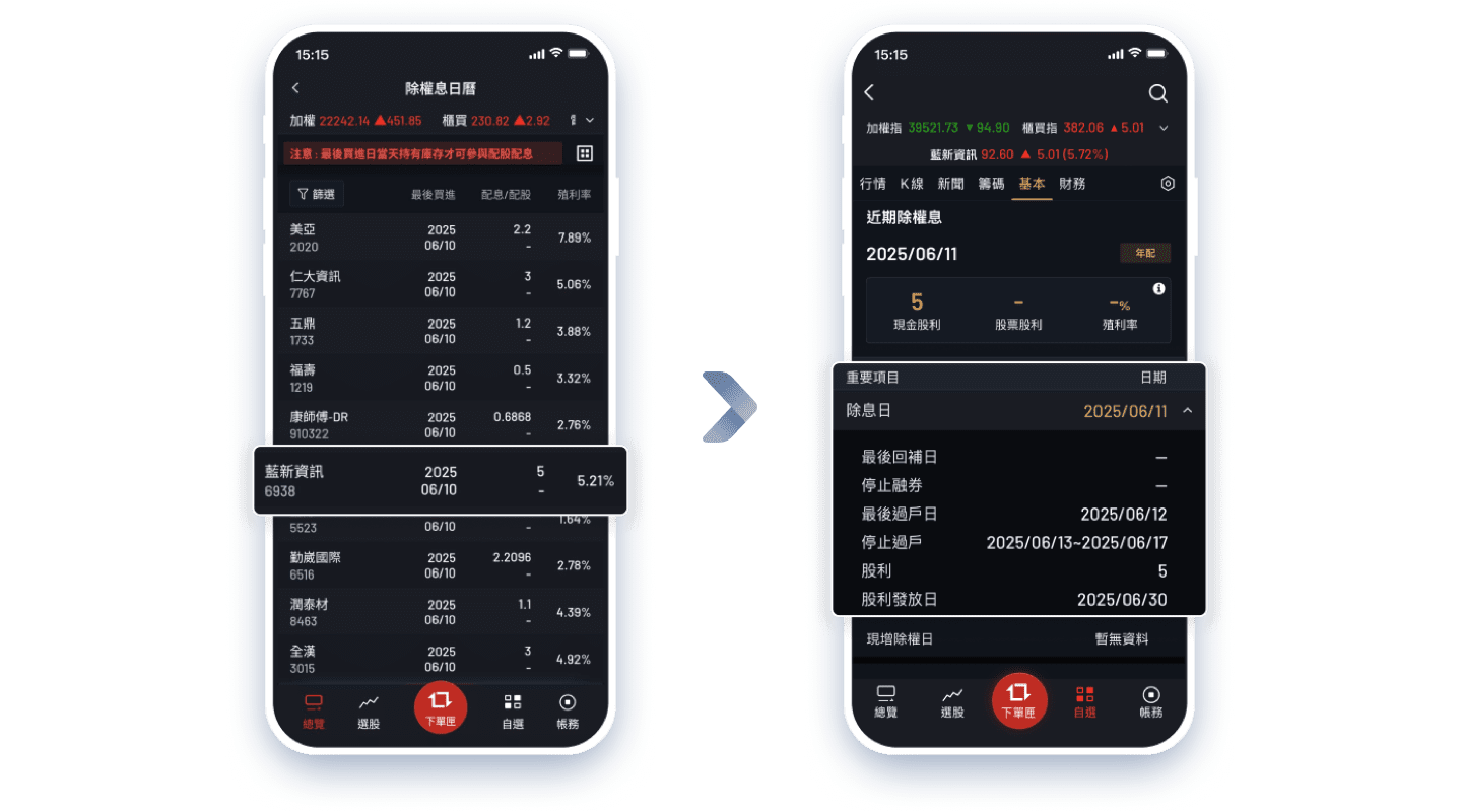 大戶投APP查詢股利政策和除權息日程操作說明